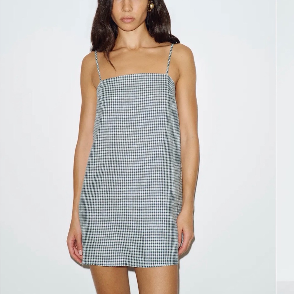 Reformation Aubree Linen Dress - Plaid, back ties